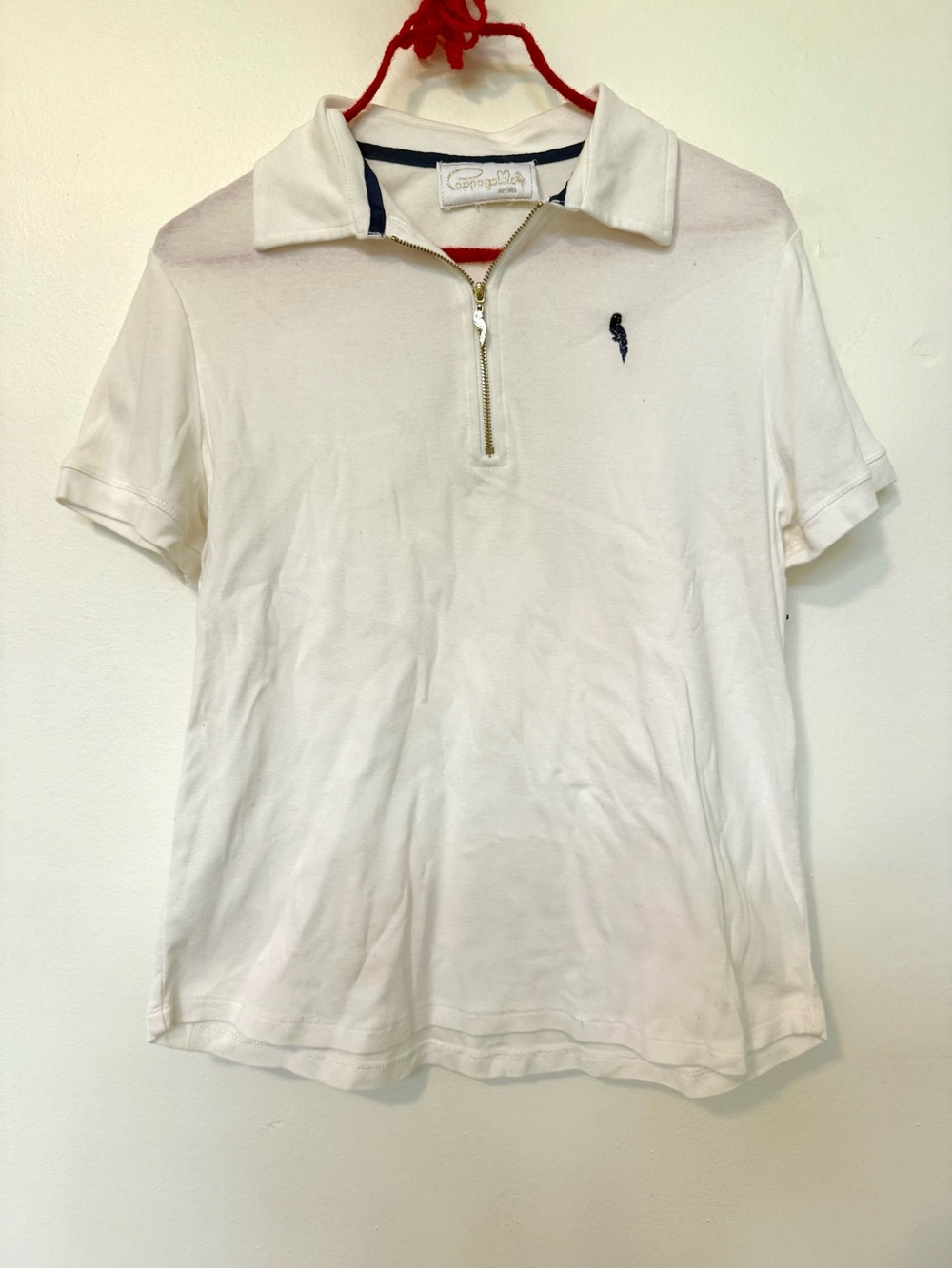 Pappagallo White Short-Sleeve Half-Zip Polo with Navy Logo